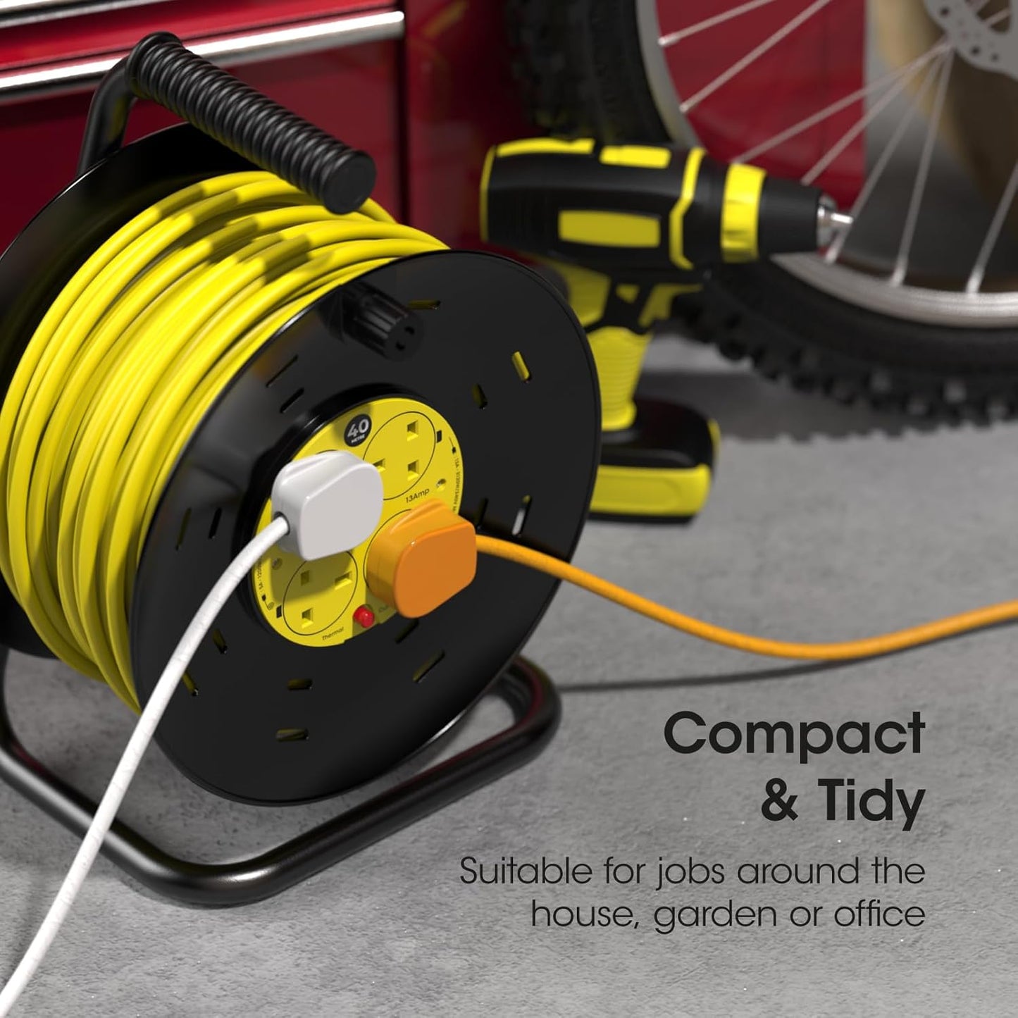 SLx 40m Heavy Duty Outdoor Extension Lead, 4 Socket Reel. 13A Fused UK Plug