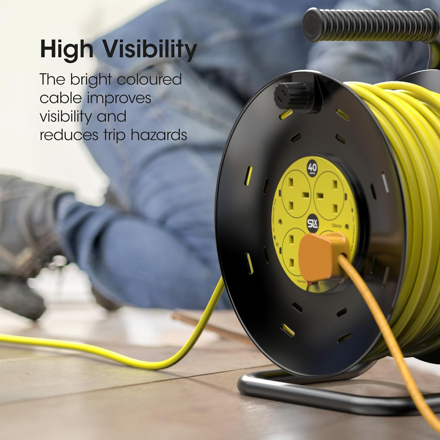 SLx 40m Heavy Duty Outdoor Extension Lead, 4 Socket Reel. 13A Fused UK Plug