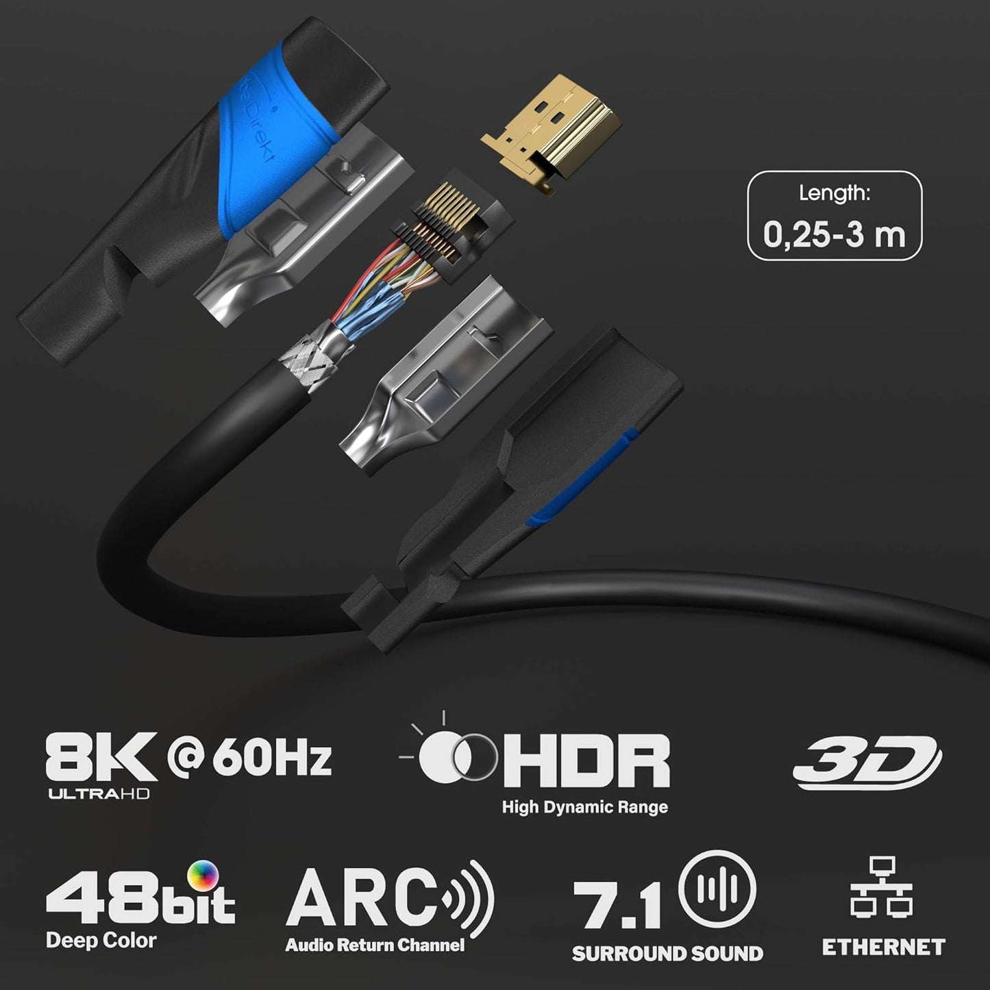 KabelDirekt 3m Premium 8K/4K High Speed HDMI Cable